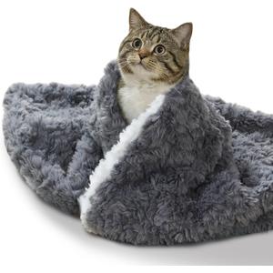 Cat Blanket for Indoor Cats - Ultra Thick 460GSM Faux Rabbit Fur & 260GSM Sherpa, Small Pet Throw for Carrier, Crate & Couch Protection, Soft Thermal Kitten Bedding, 21"x18" Grey