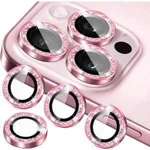 Compatible for iPhone 11, 11 Mini, 11 Pro & iPhone 11 Pro Max Camera Lens Protector (3+1 Pack) - Bling Sparkling Glitter, Anti-Scratch Camera Cover with Tempered Glass, Case Friendly (Pink)