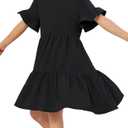 Geckatte Girls Dresses Summer Casual Floral Print Ruffle Short Sleeve Tiered Pleated Kids A-Line T-Shirt Dress (7-8 Years, Black)