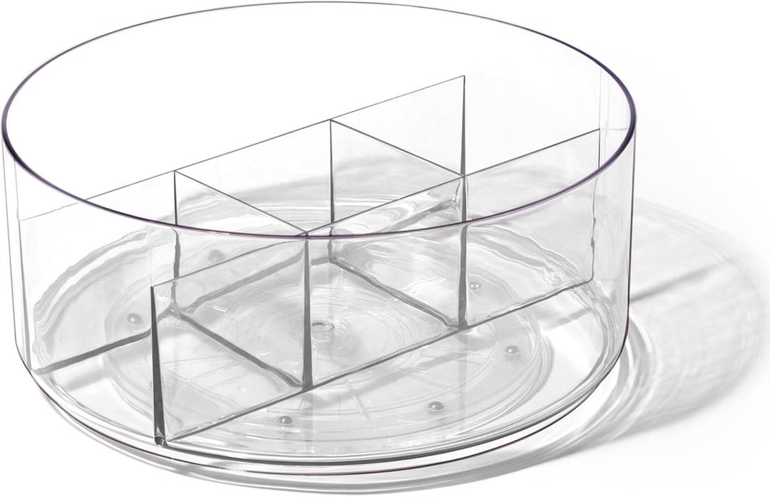 BINO Plastic Round Turntable Organizer with 5 Compartments - Clear | Spinning Divided Turntable Container | Rotating Organizer Storage for Bottle Condiments Fridge Kitchen Counter Pantry Bathroom