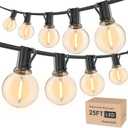 Outdoor String Lights 25ft, G40 Led Patio Globe Lights with 13pcs Plastic Bulbs, Shatterproof Waterproof Connectable Hanging for Porch Cafe Bistro Backyard Gazebo Balcony Deck Party
