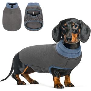 Queenmore Soft Fleece Vest Pullover Jacket With Elastic Stretchable, Warm Winter Dog Coat for Cold Weather, Dachshund Sweater for Small Dogs Cats Boy or Girl (Grey, S)