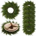 Christmas Placemats Set of 6 Round Greenery Place Mats Xmas Circular Artificial Wreath Dining Table Decor Winter Fake Plants Branches Mats for Kitchen Accessories (Cedar)