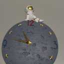 Space Theme Wall Clock, Astronaut Moon Wall Clock, 12 Inch Grey Modern Silent Clock for Kids Room Nursery Living Room Bedroom Kitchen Decor, for Children Boys and Girls Gift