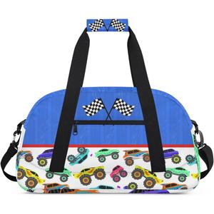 Kids Overnight Duffel Bag Boys - Sport Gym Bag Travel Duffle Luggage Bag Water Resistant lightweight Carry On Weekender Tote for Practice Workout School Sleepover (Racing Truck Car)