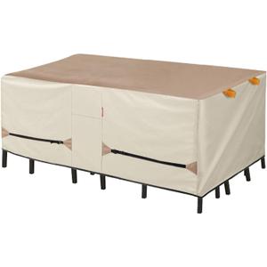 Porch Shield Patio Table Cover - Waterproof Outdoor Dining Table and Chairs Furniture Set Cover Rectangular - 96 x 48 inch, Light Tan & Khaki