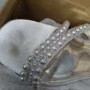 Coutgo Womens Pearl Kitten Heels Sandals Square Open Toe Dress Sandals Ankle Strap Satin Wedding Party Summer Sandals (9.5, White)