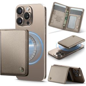 Defencase for Magsafe Wallet Magnetic Card Holder RFID Blocking, Leather Minimalist Phone Wallet Compatible with MagSafe Phones and Cases for iPhone 16/15/ 14/13/ 12/ Pro/Max/Plus, Desert Titanium
