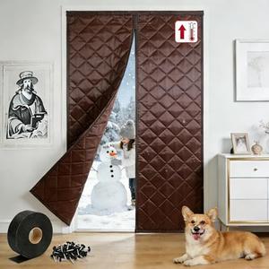 Magnetic Thermal Insulated Door Curtain, Thermal Door Cover 32'' 38'' 40'' 46'' 56'' 62'' 68'' 72'' 78'' Folding Doors Insulation Cover, Window Insulated Kit for Winter(Brown,120×160)