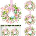 Easter Decorations 4 Pack 12 Inch Easter Wreath for Kitchen Cabinets Window, Mini Easter Wreath with Colorful Eggs Flowers Berried Leaves Bow Artificial Easter Wreaths for Door Wall Stair Home Decor