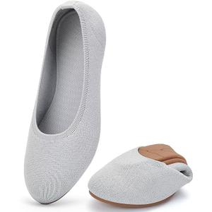 Puxowe Women's Ballet Flats Breathable Knit Slip On Comfortable Round Toe Walking Shoes with Arch Support Insole for Work, Size 8