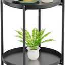 Yesker Side Table, End Table Metal Small Table Indoor Outdoor & Snack Bedside Table Sofa Side Snack Table Accent Coffee Table Living Room Bedroom Balcony 2 Layer (Black)