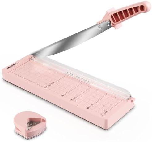 MAKEASY Paper Cutter 12 Inch, Guillotine Paper Cutter with 8 Sheet Capacity, Heavy Duty Paper Cutter for Cardstock, Paper Trimmer for Crafting, Classroom and Office, Pink
