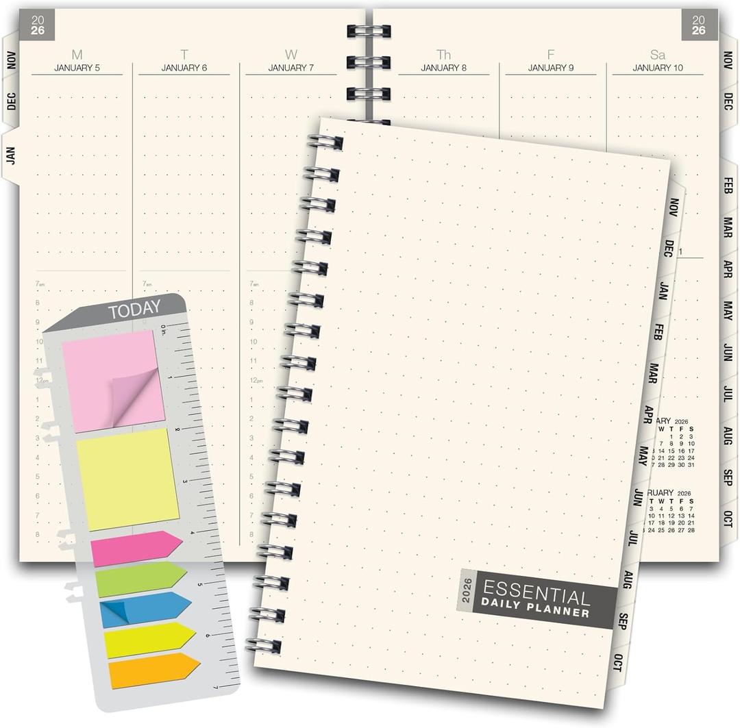 ESSENTIAL 2026 Monthly & Weekly Planner with Tabs, 5"x8": 14 Months (November 2025 - December 2026), Professional, Simple, Easy-to-Use Design and Frosted Poly Cover for Extra Protection (Frosted)