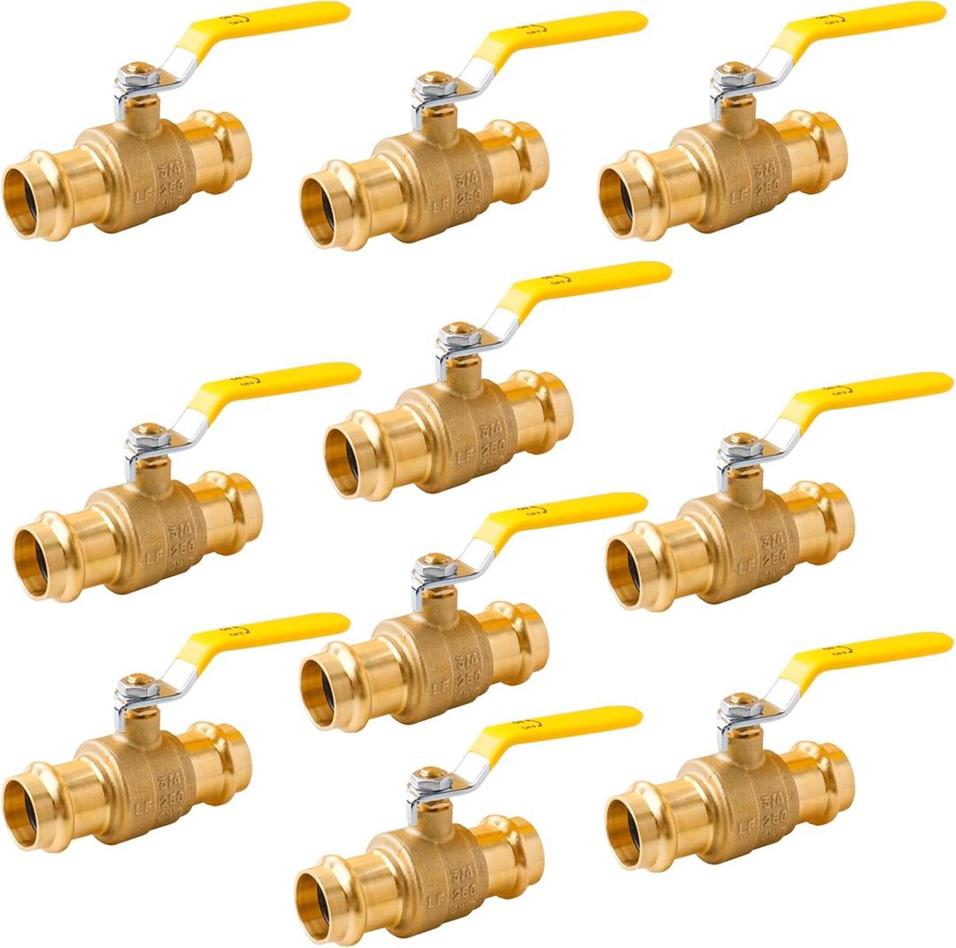 WHK 10 Pack 3/ 4" Press Propress Ball Valve Pro Press Ball Valve Fittings to Press into 3/ 4" Copper（Lead-Free, Pro Press Brass Ball Valve 3/ 4, 10PCS)