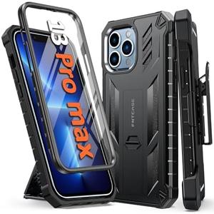 FNTCASE for iPhone 13 Pro-Max Case: Military Grade Shockproof Full Protective Rugged Cell Phone Cover with Kickstand & Belt-Clip Holster, Drop Proof Hard 13 Pro-Max Cases 5G - 6.7 Inch Black