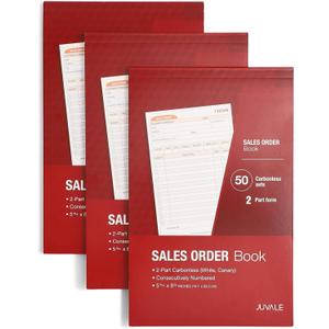 Juvale Invoice Book, 2 Part Carbonless (Red, 50 Sets, 3 Pack)