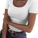 GKBK Womens Short Sleeve Tops Scoop Neck Ribbed Slim Fitted Basic Tee Shirts Cute Summer Tops Spring Outfits 2026 Trendy (White, XS)