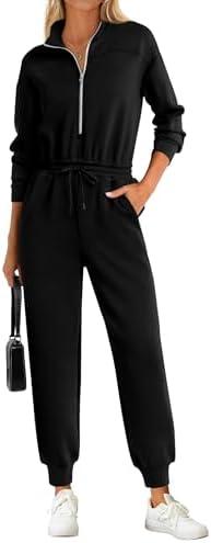 PRETTYGARDEN Long Sleeve Jumpsuits for Women Casual 2026 Fall Fashion Zip Up Pant Rompers One Piece Sweatsuits Travel Outfits, MEdium