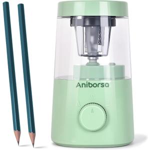 2 x Electric Pencil Sharpener, Helical Blade Automatic Pencil Sharpener, Battery/USB Cord Operated Adjustable Sharpness for 6-8 mm Pencil, Classroom, School, Office, Home, Green