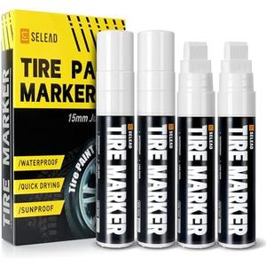 SELEAD Jumbo Tire Marker White - 4 Pack 15mm Wide Tip Paint Pens for Car Tires Lettering, Large Capacity Premium Ink Waterproof Permanent Markers