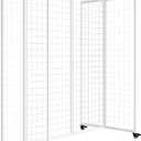 Grid Wall Panels with Wheels, 4 x 5.5Ft Gridwall Panel Display Stand, Sturdy Art Display Panels, Grid Display Stand, White