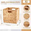 Jinei 12 Pcs Water Hyacinth Storage Baskets 11"x11"x11" Wood Color
