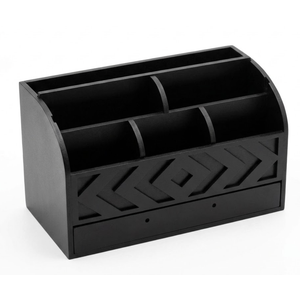 Wooden Tea Bag Storage Bin with Dividers, Coffee Pods and Paper Cups Organizer for Home (Black)