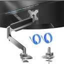 WALI Ultrawide Monitor Arm for 13 to 49 Inch Heavy Duty Curved Screens, Adjustable Gas Spring Single Monitor Desk Mount with 2 USB 3.0 Ports, Holds 33 lbs, 75x75/100x100 VESA, Silver (GSMU001)