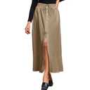 MAKABO Women's Maxi A Line Skirt with Slit, Fall Khaki Ankle Length Skirt Length Tie Outfits for Date Night Vacation, S