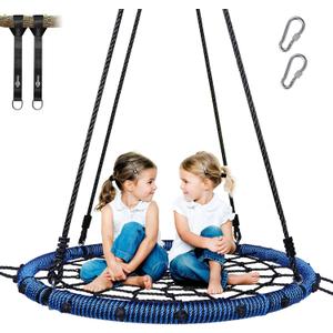 Trekassy 750lbs 40" Spider Web Saucer Tree Swing for Kids Adults, Outdoor Net Swing with Steel Frame and 2 Hanging Straps-Blue (Patented)