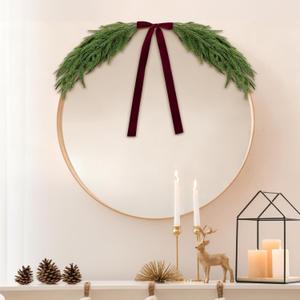 Luinabio 2.6ft Christmas Mirror Garland Artificial Norfolk Pine Swag for Mirror with Velvet Bow Faux Greenery Garlands Christmas Wreath for Xmas Home Door Mailbox Indoor Fireplace Decor(Burgundy Red)