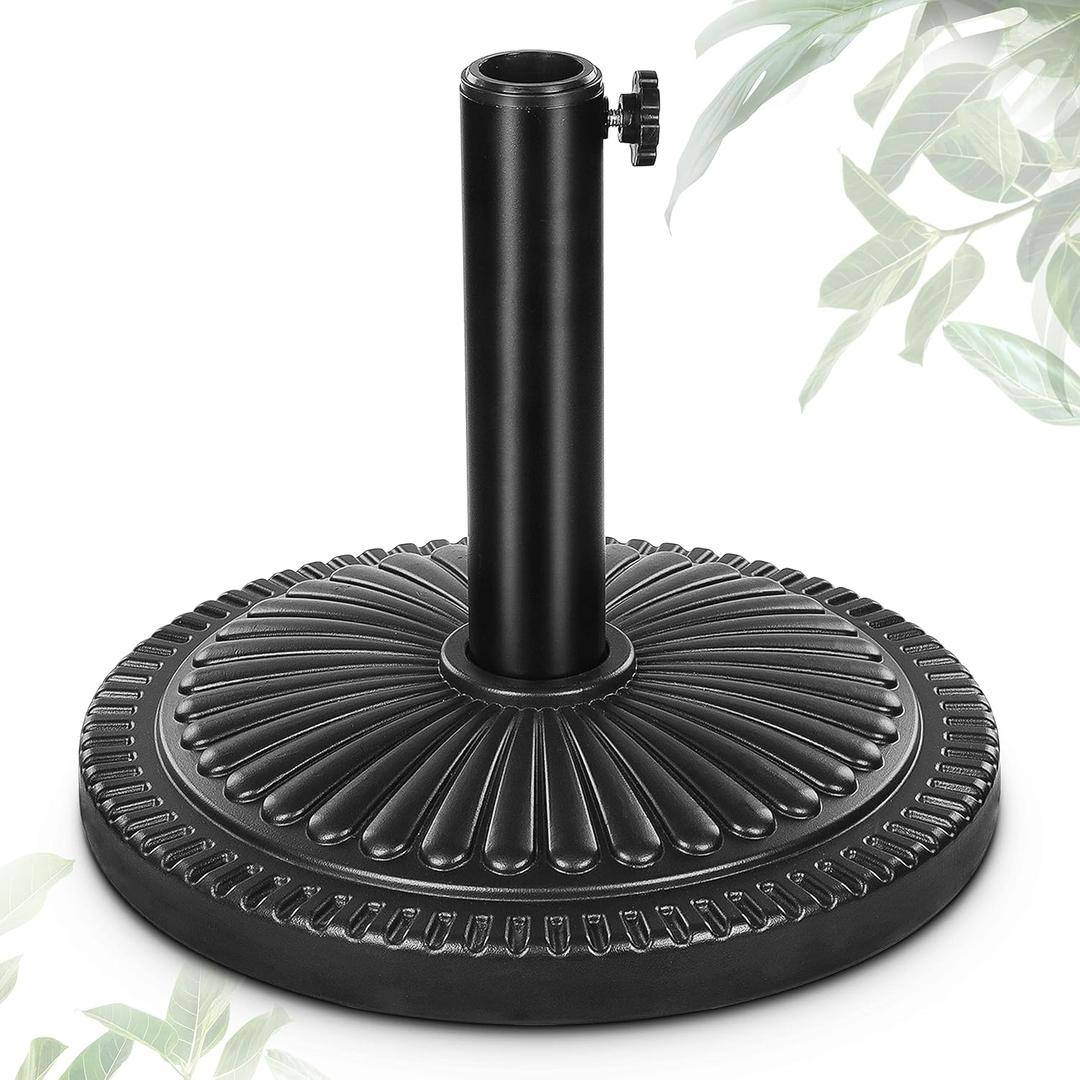 FRUITEAM 15" 23 lbs Round Patio Umbrella Base Pre-Filled Umbrella Stand Sun-Flower-Pattern Heavy Duty Market Umbrella Base Stand for Patio, Outdoor, Swimming Pool, Black