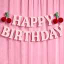 xo, Fetti Happy Birthday Cherry Banner - Pink Glitter, 6.5 Ft. | 3D Cherry Garland, Bday Decoration, Accordion Party Sign, Pop Up Photoshoot Backdrop