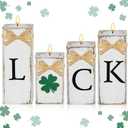 4 Pcs St. Patrick's Day Votive Candle Holders Shamrock Table Decoration St. Patrick's Day Wooden Shamrock Candle Centerpieces Luck Tea Light Holders for Irish Home Office Party
