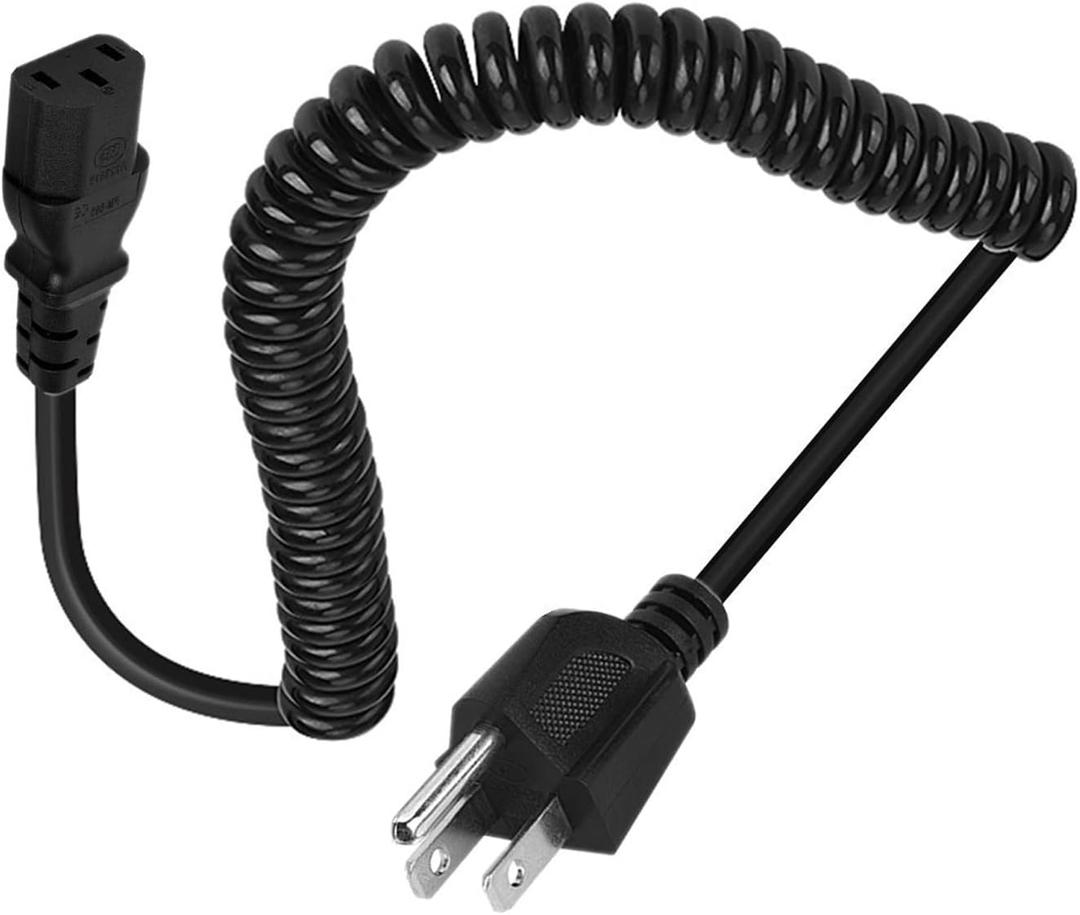 3 Prong Female Coiled Spiral Power Cable,3 Prong AC Power Cord Cable 2.5m/8FT 18AWG Connector Plug Wire,Suitable for TV, Computer, Printer, Radio, Monitor Laptop, etc (Black Straight)