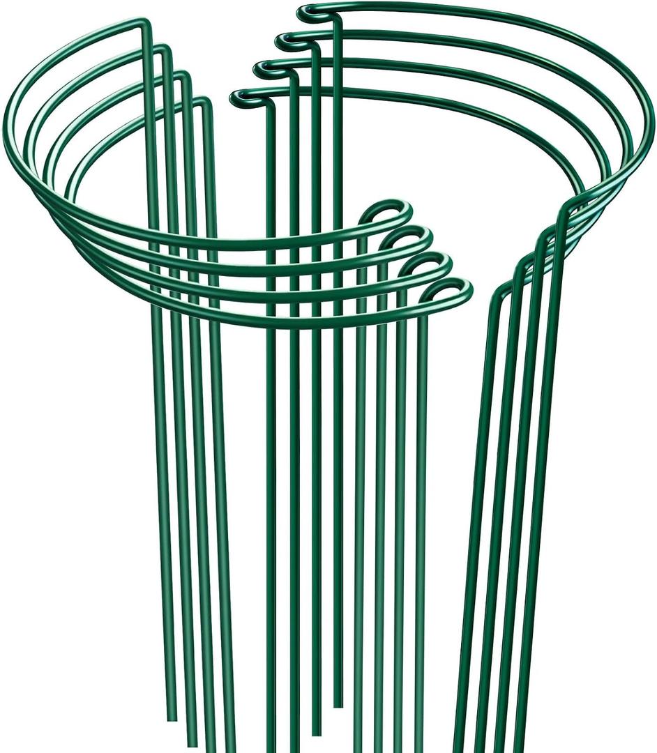 HiGift Peony Cages and Supports 24" H x 10" W, 8 Pack Tall Snake Plant Support Stake Half Round Metal Garden Stake for Indoor and Outdoor Plants, Flower Support Ring Border for Tomato,Hydrangea,Rose
