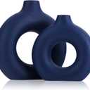 Navy Blue Ceramics Vase for Home Decor,Minimalist Nordic Hollow Donut Vase Set of 2, Modern Navy Blue Decor for Kitchen Table Centerpiece,Living Room,Fire Place,Bookshelf,Office,Entryway,Console