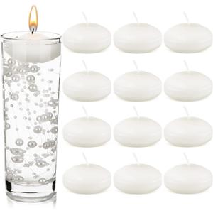Nuanchu 12 Pieces 1. 65 Inch Floating Candles for Wedding Centerpiece, Small Unscented Floating Round Tealights Metallic Smooth Wax Disc Candles for Graduation Dinner Home Decor(White)