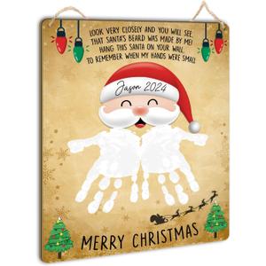 Santa Clause DIY Christmas Handprint Footprint Art Craft 2025 for Baby First, PreK, Preschool, Christmas Tree, Toddler Kids, Santa's Beard Handprints Xmas Hanging Sign, Keepsake Ideas Memory Winter