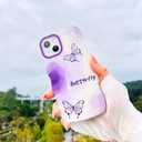 Compatible with iPhone 12 Butterfly Case for Women Girls,Aesthetic Cute Girly Wavy Design Soft Shockproof Cell Phone Cover for iPhone 12 (Butterfly/Purple)