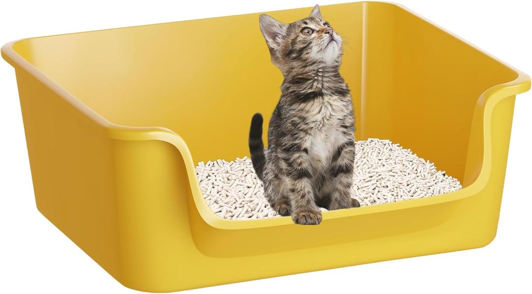 Open-Top Large High Sides Cat Litter Box with Low Entrance, Suitable for Small and Elderly Cats, Anti-Splash, 19.8” x15.6”x7.3” for Indoor Use
