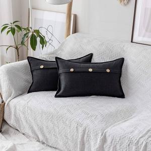 Home Brilliant Decorative Linen Pillow Covers with Triple Buttons Decorations Pillow Cases for Couch Oblong Throw Pillows for Sofa Bed, Set of 2, 12x20 inch, 30x50 cm, Black