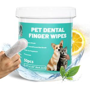 2 x Dog Teeth Dental Finger Wipes for Dogs & Cats No-Rinse Dog Finger Toothbrush Dog Plaque & Tartar Prevention with Brushing Beads Dog Breath Freshene 50pcs