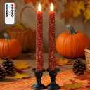 Maple Leaf Fameless Taper Candles with Remote Timer, Carved Red Maple Leaf LED Taper Candles for Home Party Thanksgiving Autumn Harvest Decor, 11" Set of 2