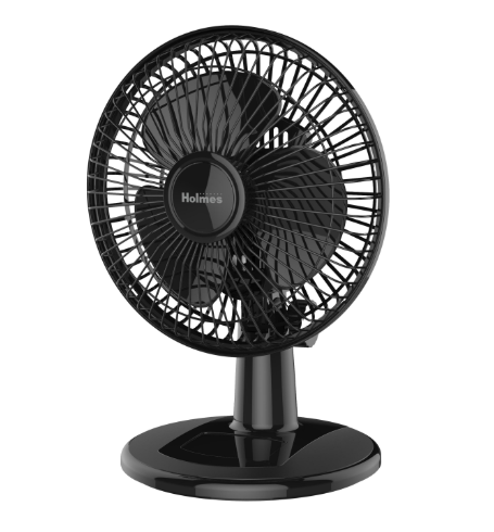 Holmes 6” Personal Table Fan – 2 Speeds, Compact, 15° Head Tilt, Wide-Angle Oscillation, Black