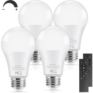9W A19 Remote Controlled LED Light Bulbs, 3000K/4500K/6000K Dimmable LED Bulbs, 60W Equivalent Light Bulbs, 1H Timer, Memory Function, E26 Base, 25000hrs, 900LM Brightest Bulbs for House, 4 Packs