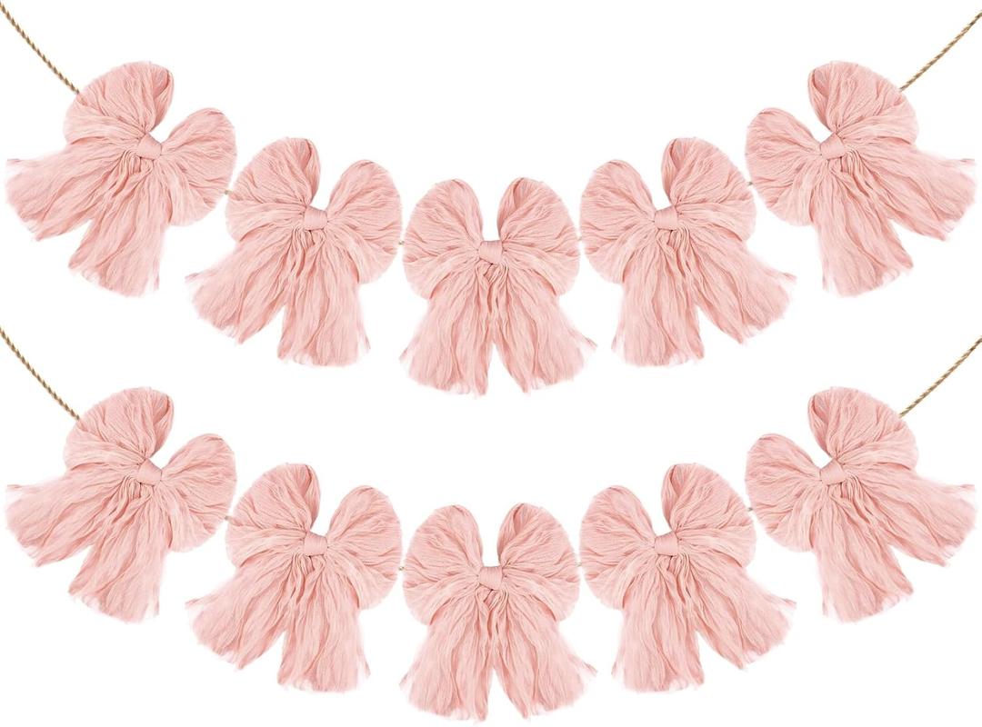 2 Pack Pink Bow Garland Banner, Pre-Assembled Bow Decor for Coquette Birthday Party, Baby Shower, Bridal Shower, Bachelorette, Wedding, Christmas Tree Decorations