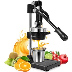Cast Iron Juicer, Manual Citrus Press, Heavy-Duty Hand Press Fruit Squeezer with Detachable Stainless Steel Parts & Stable Base for Orange Lemon Lime Grapefruit, Home & Commercial Use, Black