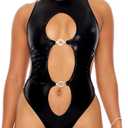 Forplay Standard Sayulita Metallic One-Piece Swimsuit - Bathing Suit for Women (Large, Black)